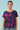 Bella Top - Woodcut Flowers in Cerise on Navy