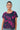 Thea Top - Woodcut Flowers in Cerise on Navy