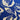 A close-up of a fabric or wallpaper pattern featuring cream-colored botanical leaf and flower silhouettes printed on a rich royal blue background.