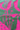 A close-up of a fabric or material surface with a bold abstract floral pattern in bright pink over a muted green background.