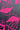 A close-up of a black fabric with a vibrant hot pink abstract floral or leaf-like pattern.